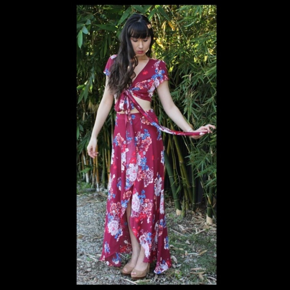 Floral Crop Top & Maxi Skirt Dress Set